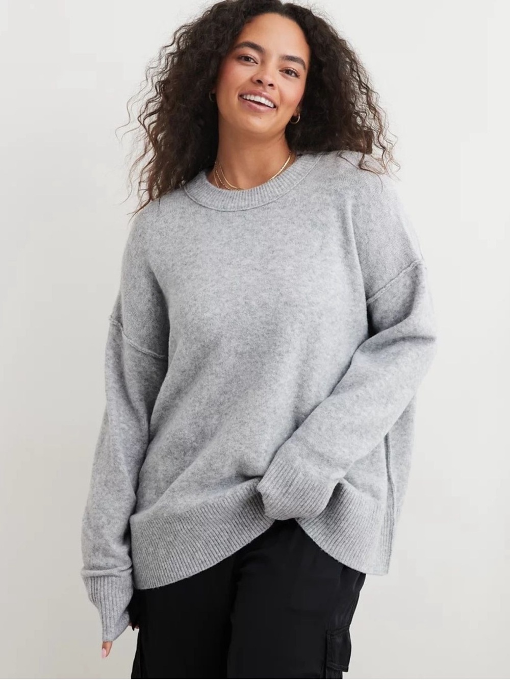 aerie Relaxed Crewneck Sweater — Light Gray